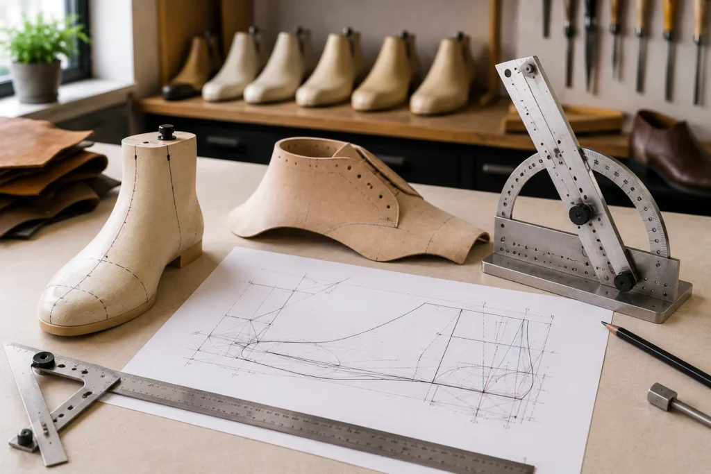 Grundkonstruktion eines Halbschuhschaftes nach Winkelsystem